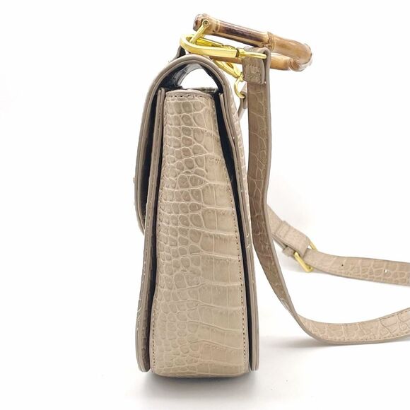 Fawn Design The Bamboo Shoulder Bag in Latte Faux Croc Purse Limited Edition NEW - Picture 6 of 16